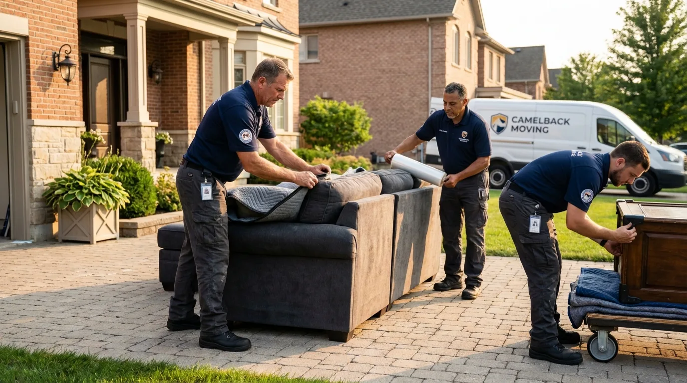 Large estate moving crew wrapping furniture in Babylon, NY